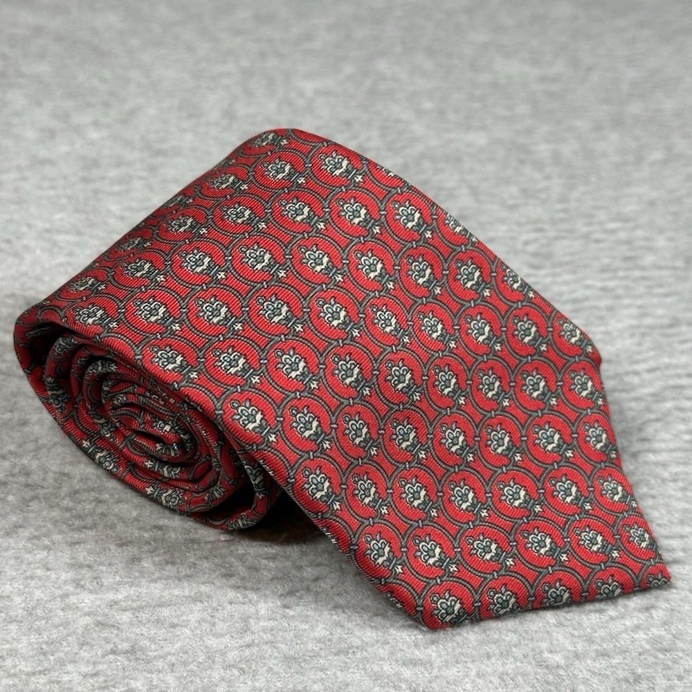 Vintage FR Limited Red Geometric Medallion Red Silk Tie Designer Necktie
